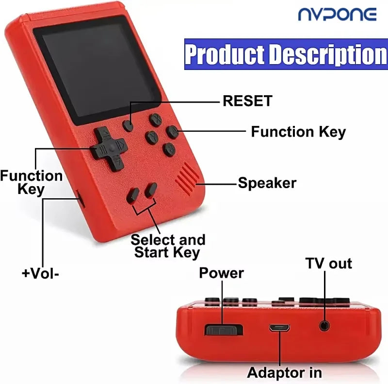 Portable Handheld Gaming Console | 3.0 Display | 400+ Built-in Games | Battery | Dual Player Option | TV Compatible 